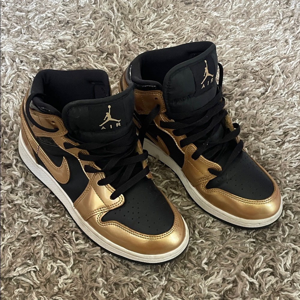 Jordan Kids Sneakers Black and Gold Accents
